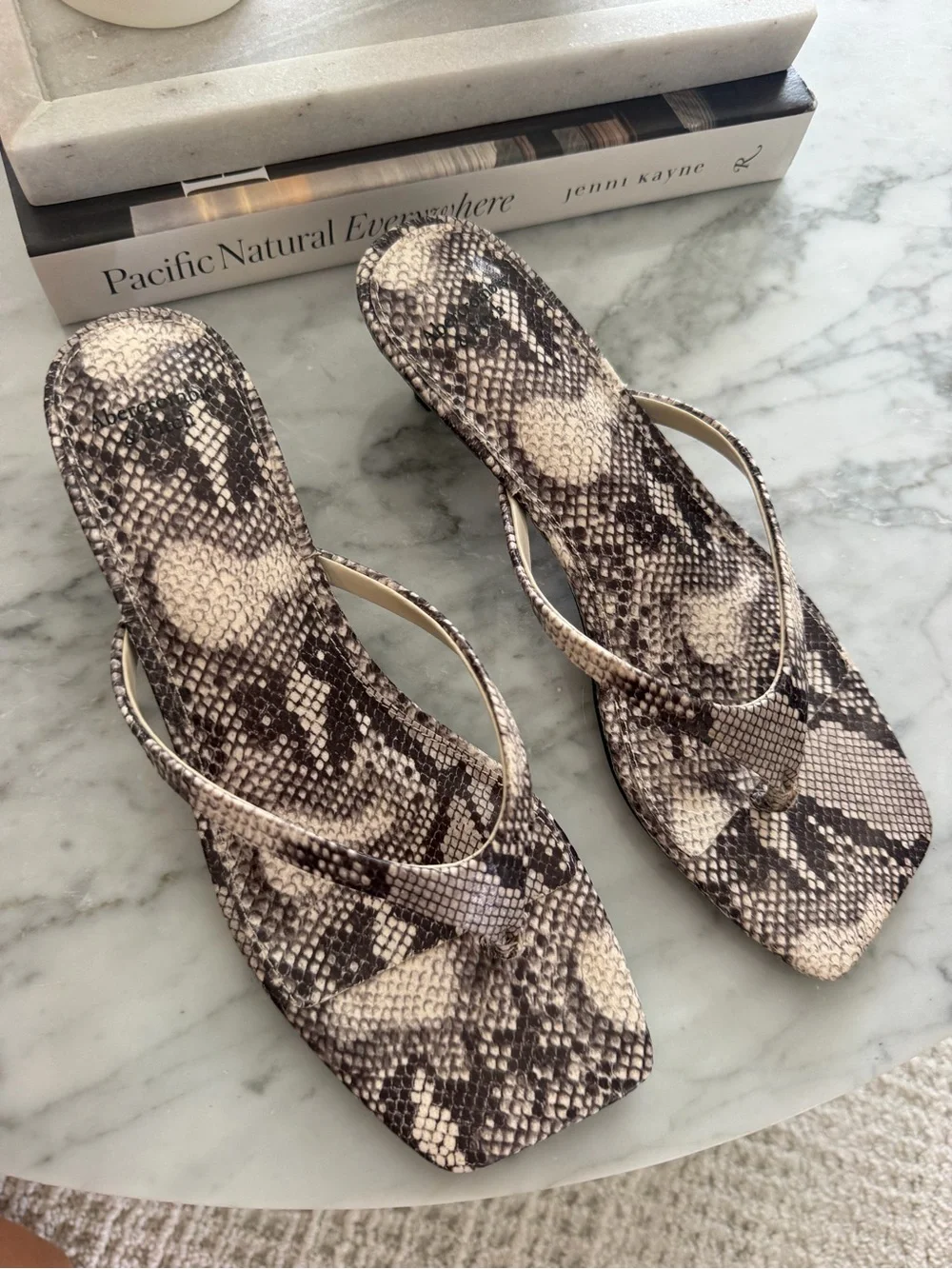 Abercrombie and Fitch- Women’s Snake-Print Thong Kitten Heel Sandals